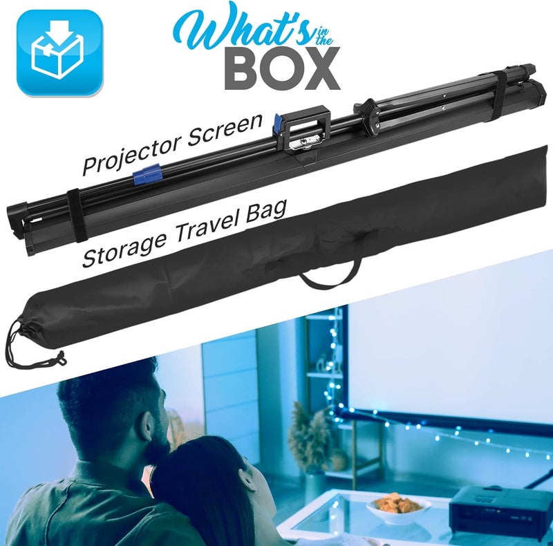 Pyle 60 Inch Portable Projector Screen with Tripod Stand – Fold Out Roll Up, HD Premium 16:9 Aspect Ratio, Matte Viewing Surface for Indoor and Outdoor Use, Perfect for Home, Office and Presentations - Image 2